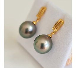 Maiao - Boucles d'Oreilles Plaqué Or et Véritables Perles de Tahiti