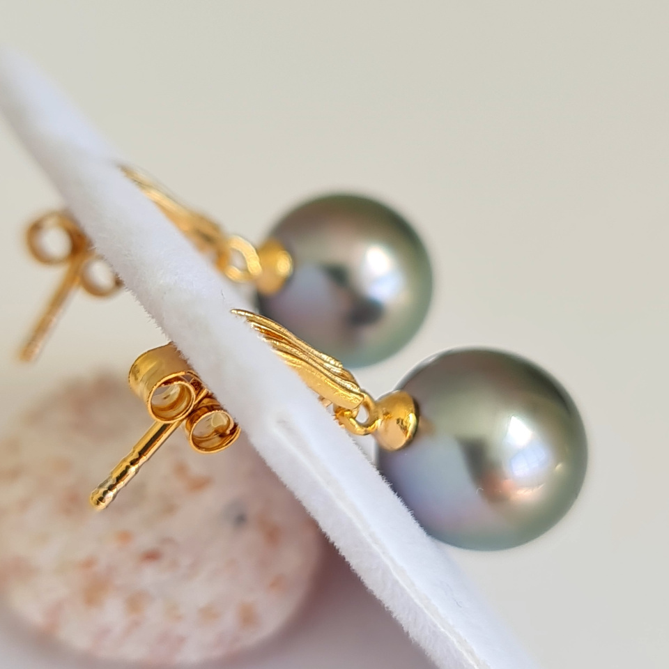 Maiao - Boucles d'Oreilles Plaqué Or et Véritables Perles de Tahiti