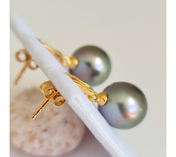 Maiao - Boucles d'Oreilles Plaqué Or et Véritables Perles de Tahiti