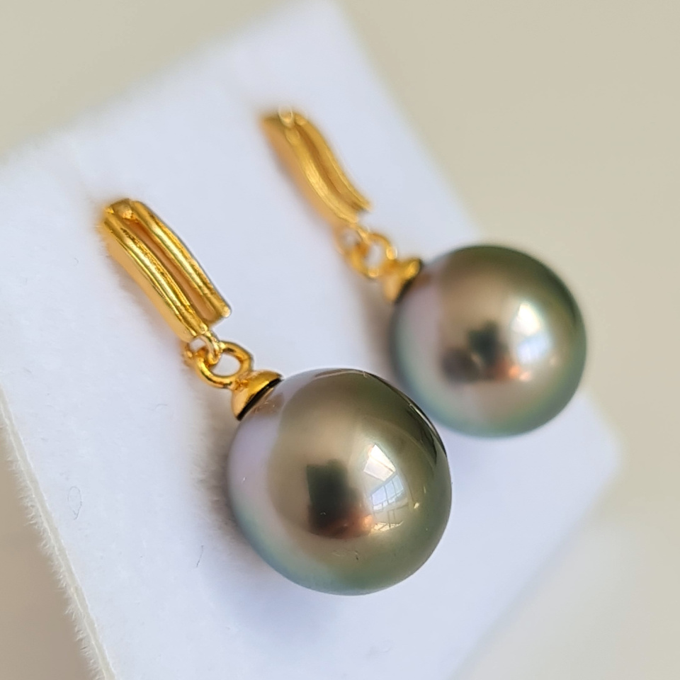 Maiao - Boucles d'Oreilles Plaqué Or et Véritables Perles de Tahiti