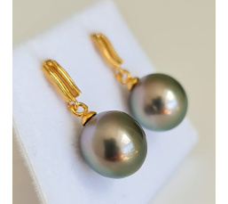 Maiao - Boucles d'Oreilles Plaqué Or et Véritables Perles de Tahiti