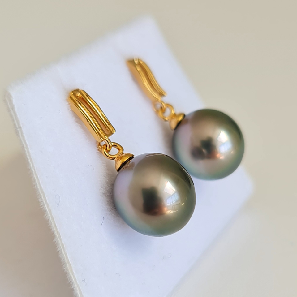 Maiao - Boucles d'Oreilles Plaqué Or et Véritables Perles de Tahiti