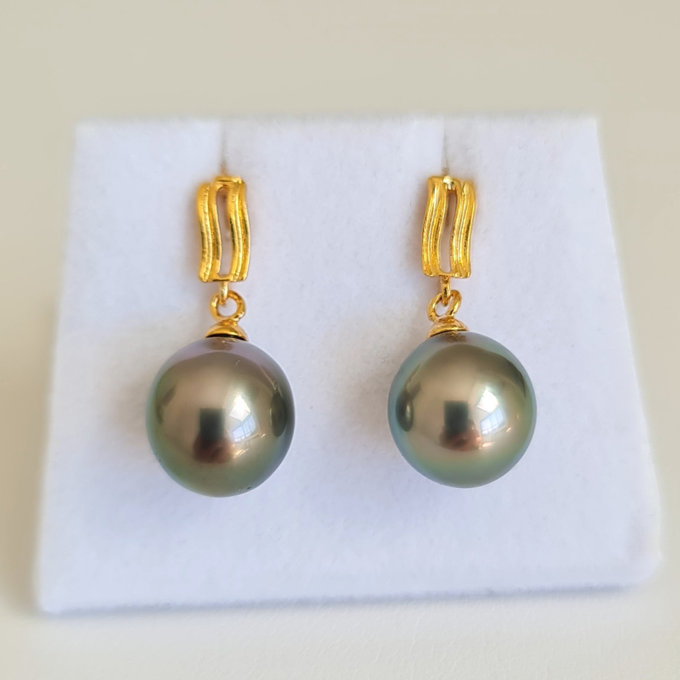 Maiao - Boucles d'Oreilles Plaqué Or et Véritables Perles de Tahiti