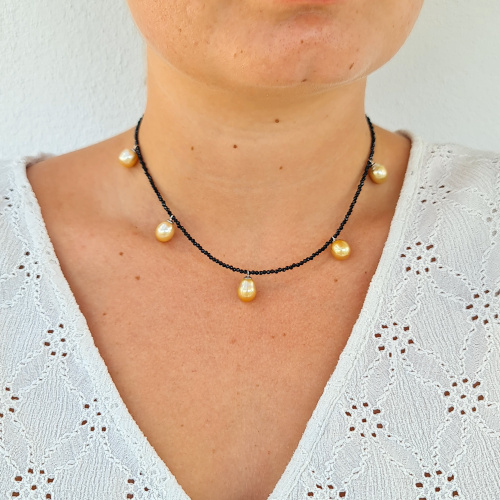 Collier Spinelles, Perles des Mers du Sud et Argent