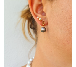 Maiao - Boucles d'Oreilles Plaqué Or et Véritables Perles de Tahiti