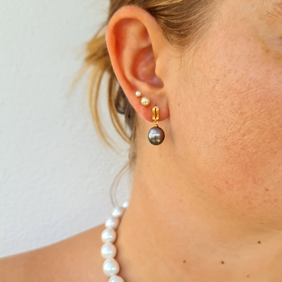 Maiao - Boucles d'Oreilles Plaqué Or et Véritables Perles de Tahiti