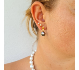 Maiao - Boucles d'Oreilles Plaqué Or et Véritables Perles de Tahiti