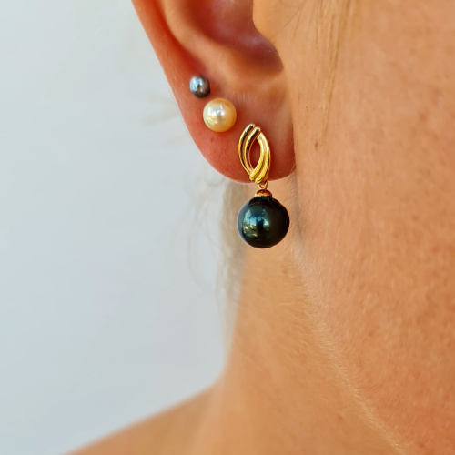 Ua Pou - Boucles d'Oreilles Plaqué Or et Véritables Perles de Tahiti