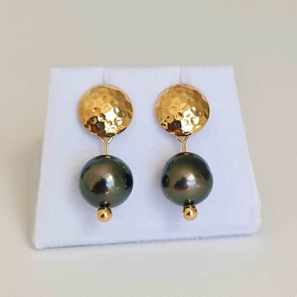 Miri - Boucles d'Oreilles Plaqué Or et Véritables Perles de Tahiti