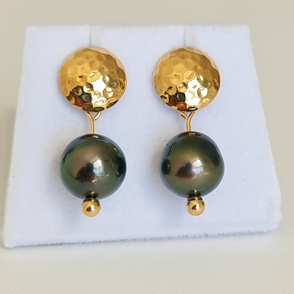 Miri - Boucles d'Oreilles Plaqué Or et Véritables Perles de Tahiti