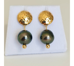 Miri - Boucles d'Oreilles Plaqué Or et Véritables Perles de Tahiti