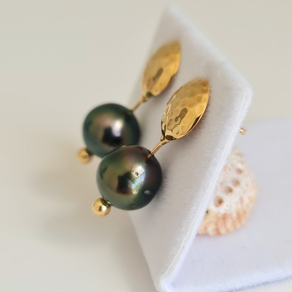 Miri - Boucles d'Oreilles Plaqué Or et Véritables Perles de Tahiti