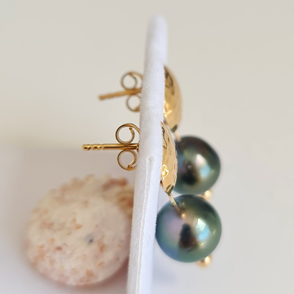 Miri - Boucles d'Oreilles Plaqué Or et Véritables Perles de Tahiti
