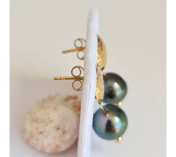Miri - Boucles d'Oreilles Plaqué Or et Véritables Perles de Tahiti