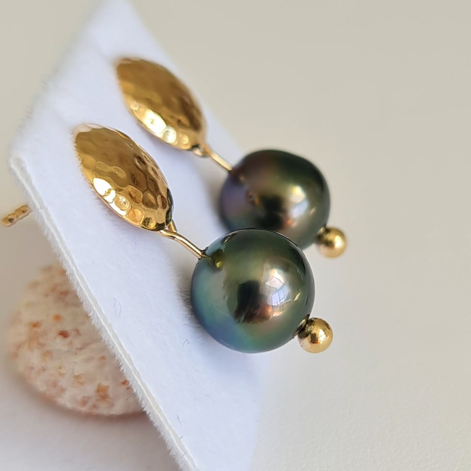 Miri - Boucles d'Oreilles Plaqué Or et Véritables Perles de Tahiti