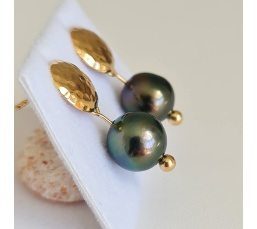 Miri - Boucles d'Oreilles Plaqué Or et Véritables Perles de Tahiti