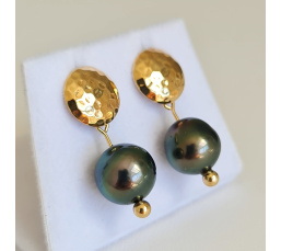 Miri - Boucles d'Oreilles Plaqué Or et Véritables Perles de Tahiti