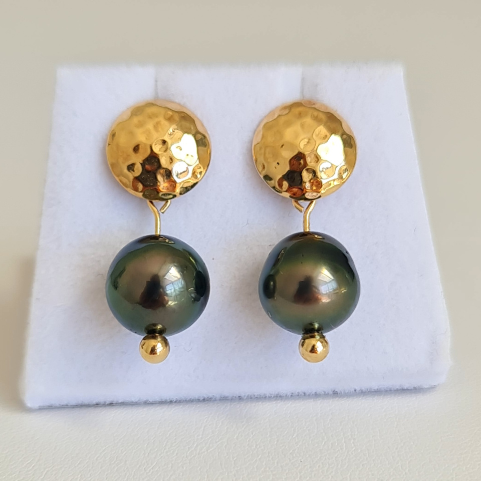 Miri - Boucles d'Oreilles Plaqué Or et Véritables Perles de Tahiti