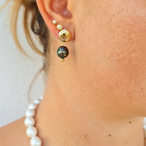 Miri - Boucles d'Oreilles Plaqué Or et Véritables Perles de Tahiti