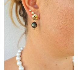 Miri - Boucles d'Oreilles Plaqué Or et Véritables Perles de Tahiti