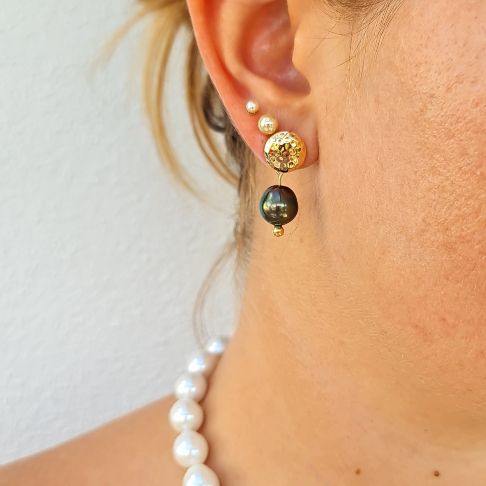 Miri - Boucles d'Oreilles Plaqué Or et Véritables Perles de Tahiti