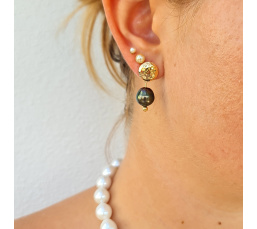 Miri - Boucles d'Oreilles Plaqué Or et Véritables Perles de Tahiti