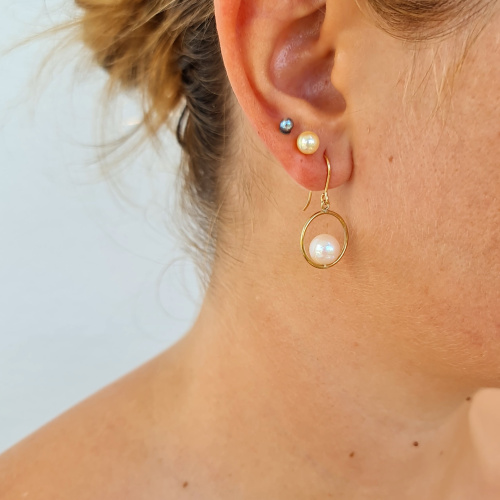 Lunes Blanches - Boucles d'Oreilles Or Laminé 14 carats et Perles d'eau douce