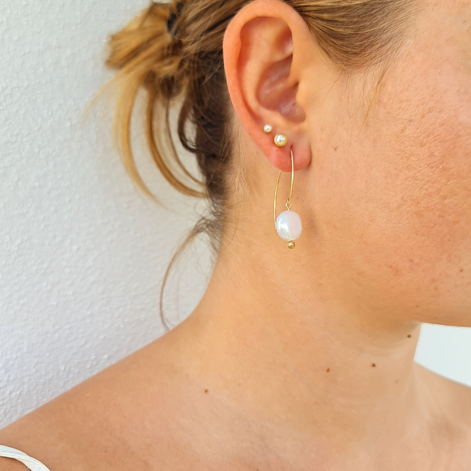 Soleils d'Eté - Boucles d'Oreilles Or Laminé 14 carats et Perles d'Eau Douce