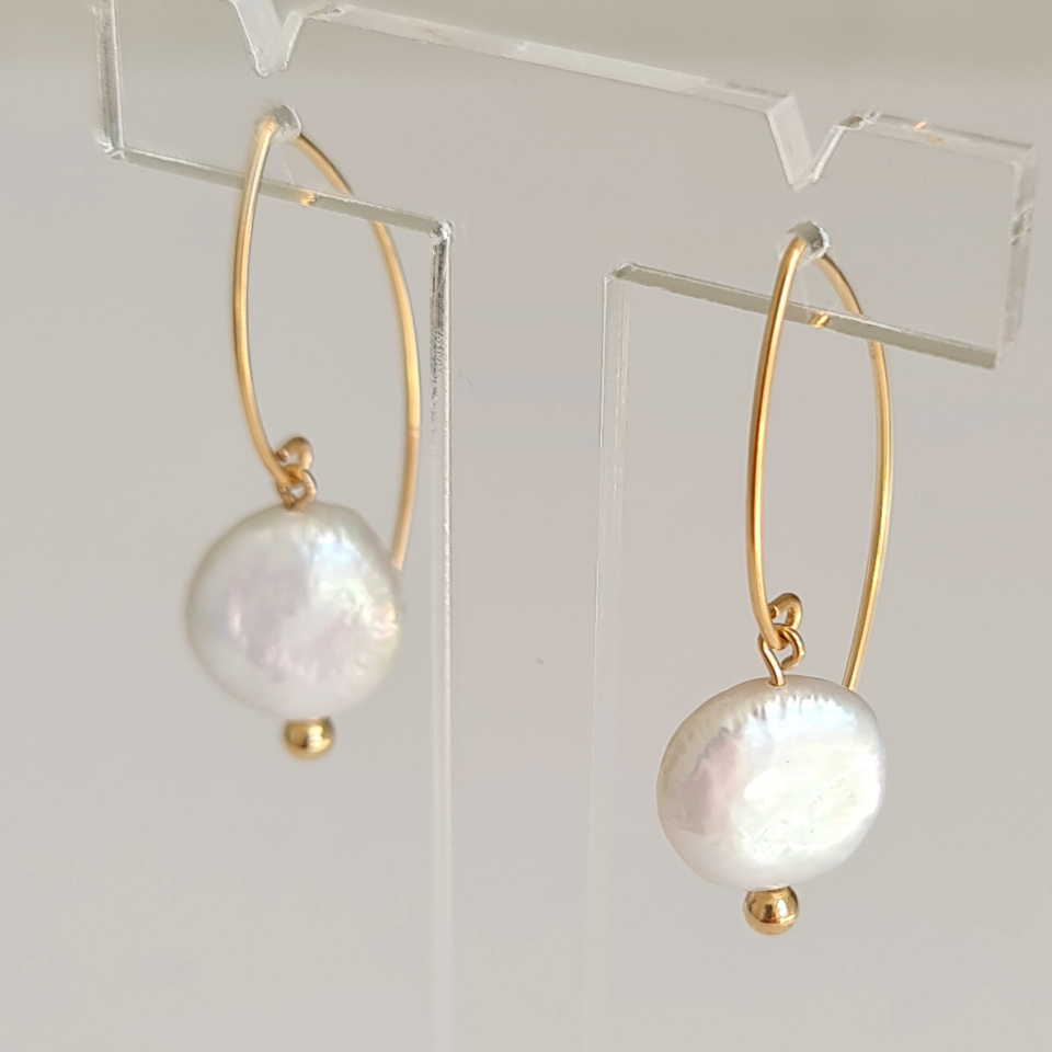Soleils d'Eté - Boucles d'Oreilles Or Laminé 14 carats et Perles d'Eau Douce