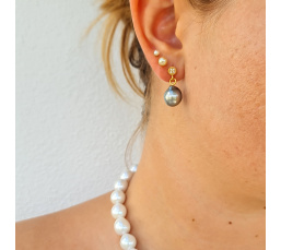 Motane - Boucles d'Oreilles Plaqué Or et Véritables Perles de Tahiti