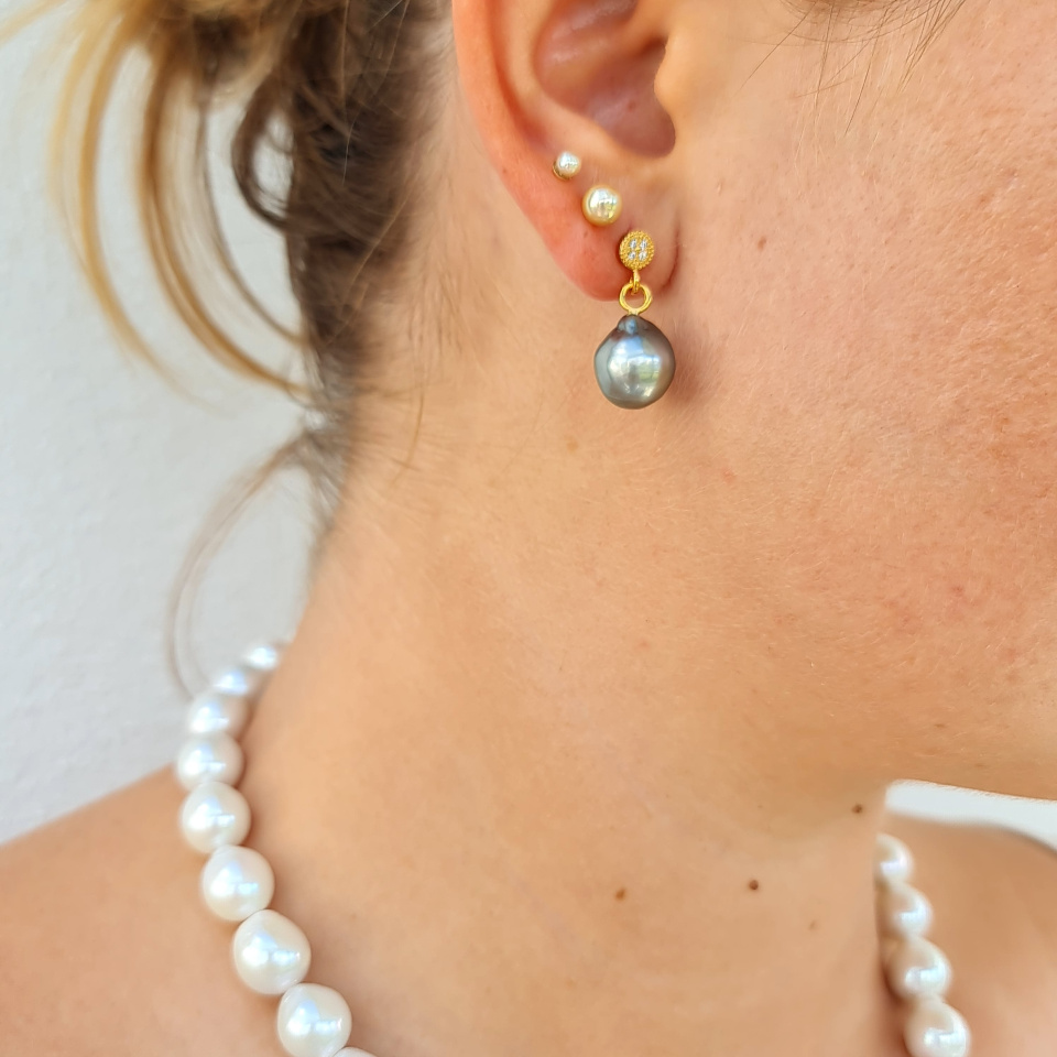 Motane - Boucles d'Oreilles Plaqué Or et Véritables Perles de Tahiti