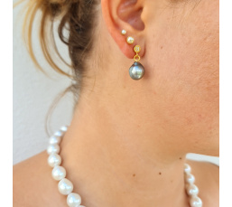 Motane - Boucles d'Oreilles Plaqué Or et Véritables Perles de Tahiti