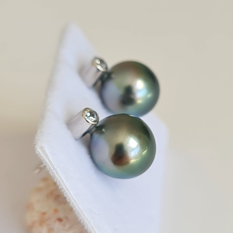 Maiao - Boucles d'Oreilles Argent Rhodié et Perles de Tahiti