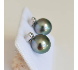 Maiao - Boucles d'Oreilles Argent Rhodié et Perles de Tahiti