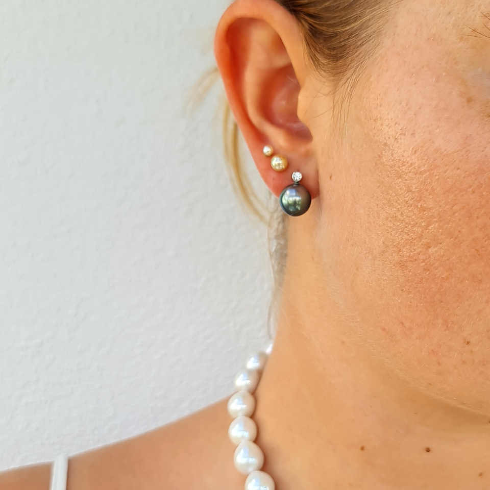 Maiao - Boucles d'Oreilles Argent Rhodié et Perles de Tahiti