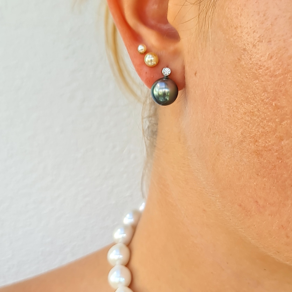 Maiao - Boucles d'Oreilles Argent Rhodié et Perles de Tahiti