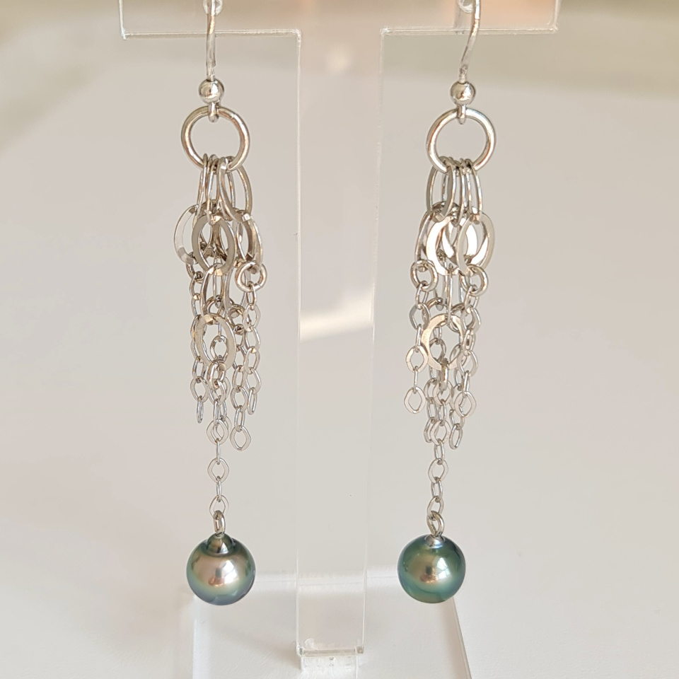 Manava - Boucles d'Oreilles Argent Rhodié et Perles de Tahiti