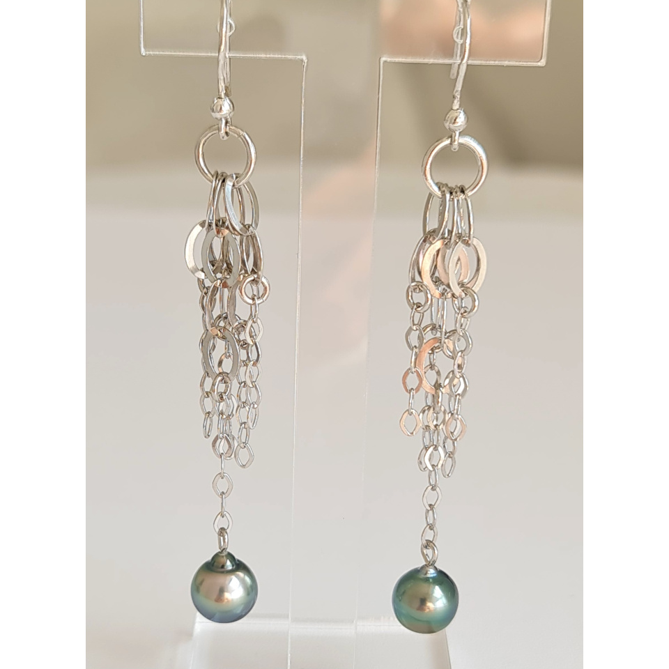 Manava - Boucles d'Oreilles Argent Rhodié et Perles de Tahiti