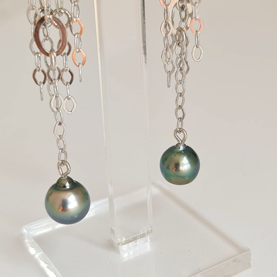 Manava - Boucles d'Oreilles Argent Rhodié et Perles de Tahiti