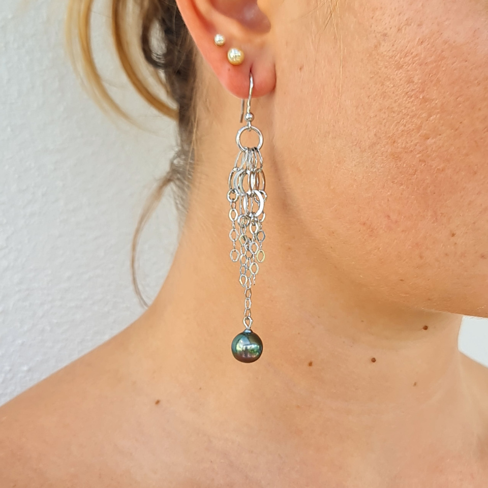 Manava - Boucles d'Oreilles Argent Rhodié et Perles de Tahiti
