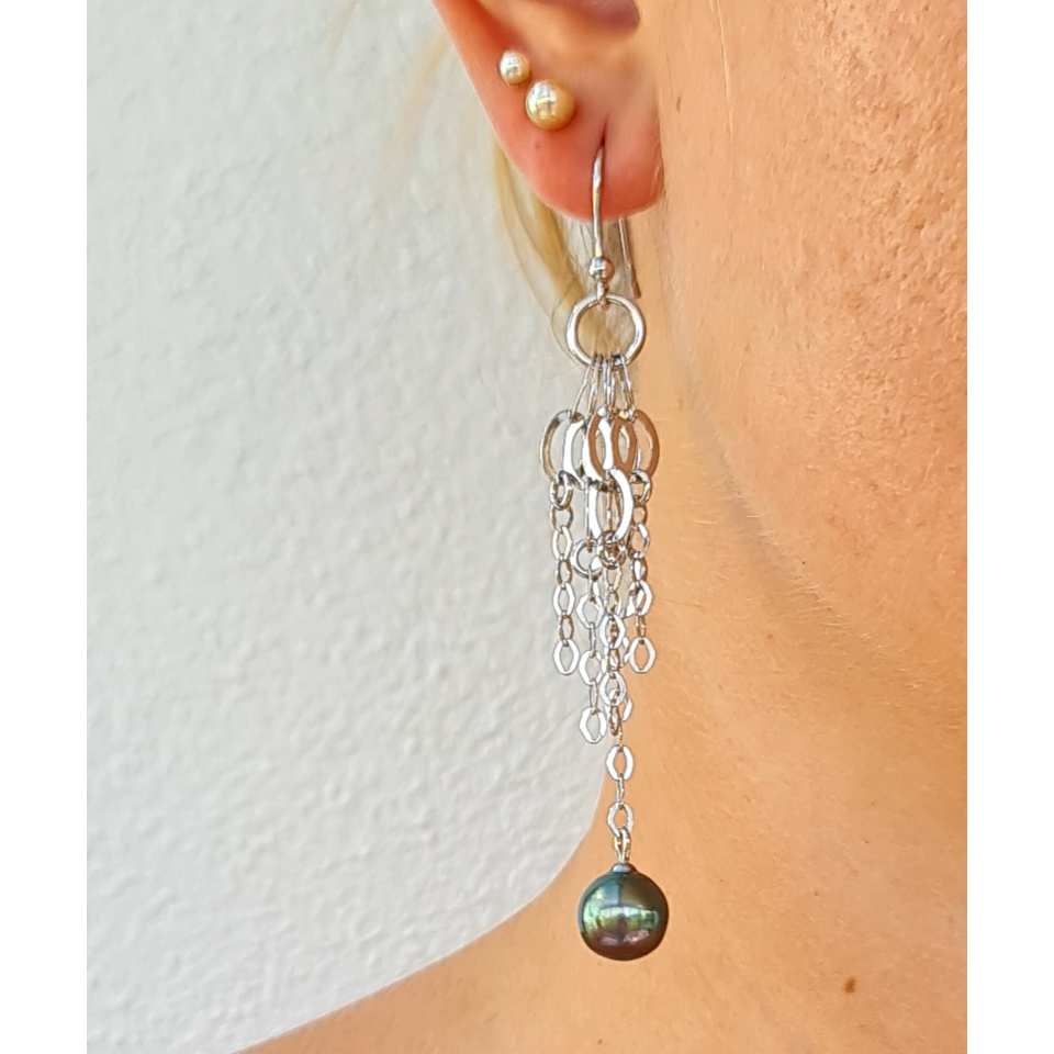 Manava - Boucles d'Oreilles Argent Rhodié et Perles de Tahiti