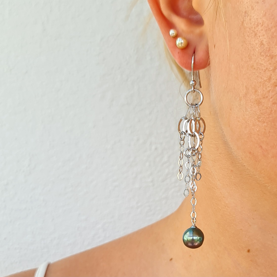 Manava - Boucles d'Oreilles Argent Rhodié et Perles de Tahiti