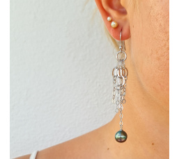 Manava - Boucles d'Oreilles Argent Rhodié et Perles de Tahiti