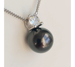 Poerava - Collier Argent rhodié et Véritable Perle de Tahiti