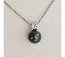 Poerava - Collier Argent rhodié et Véritable Perle de Tahiti