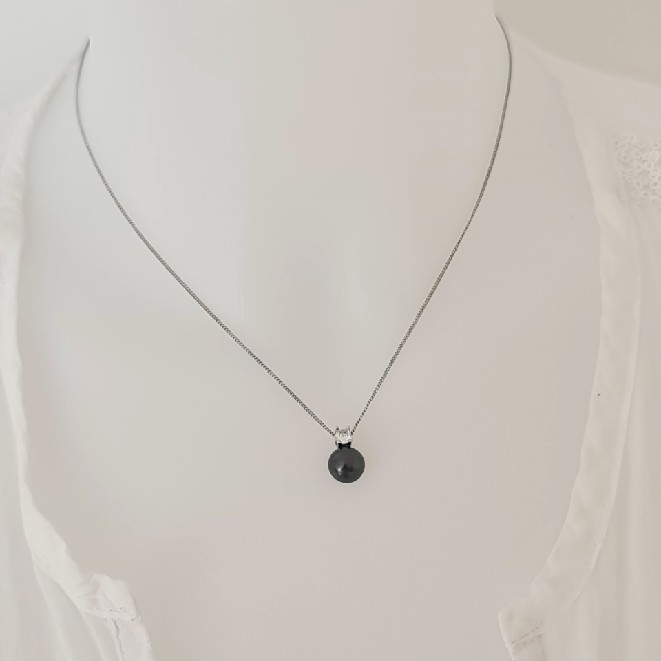 Poerava - Collier Argent rhodié et Véritable Perle de Tahiti