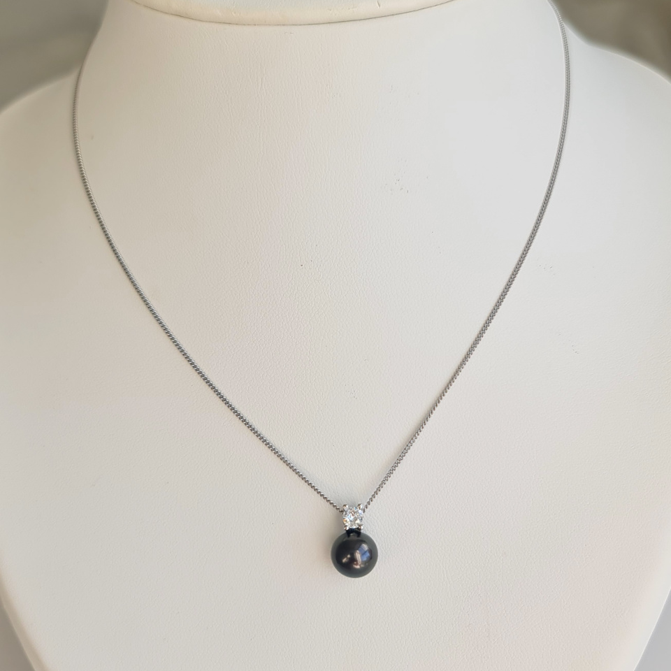 Poerava - Collier Argent rhodié et Véritable Perle de Tahiti