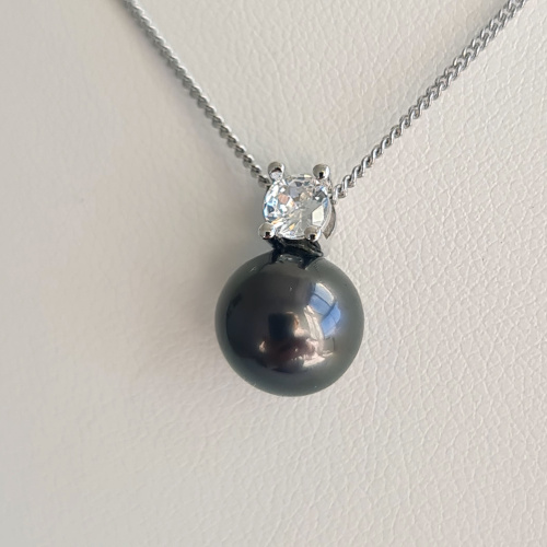 Poerava - Collier Argent rhodié et Véritable Perle de Tahiti