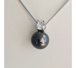 Poerava - Collier Argent rhodié et Véritable Perle de Tahiti