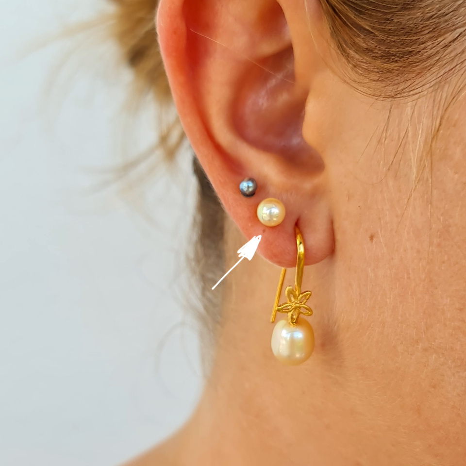 Akoyas en Or - Boucles d'Oreilles en Or Blanc et Véritables Perles Akoyas du Japon